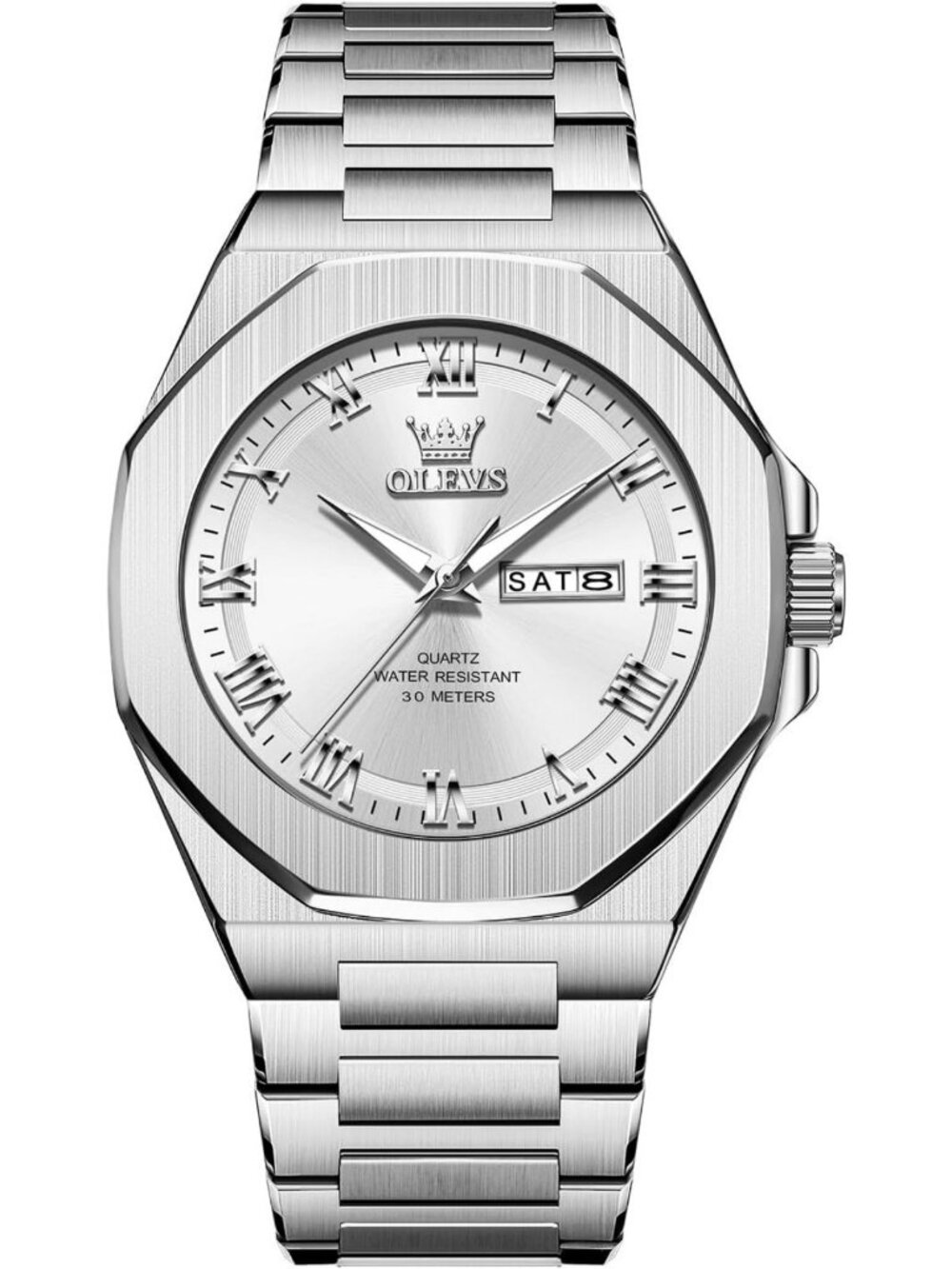Stylish Large Face Stainless Steel Watch for Men, Rose Gold & Silver